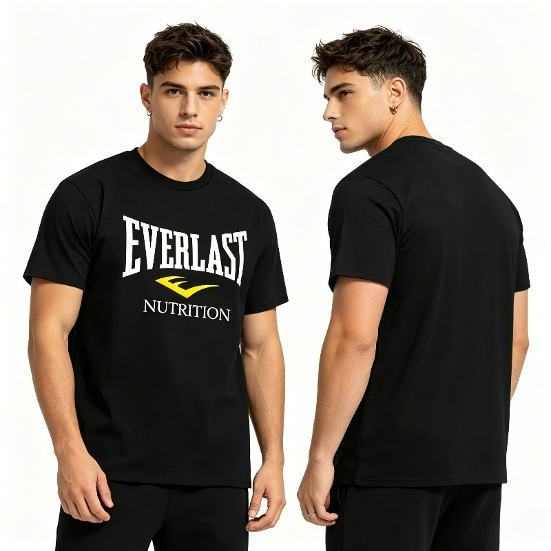 T Nutrition Fitness - Męska czarno-biała koszulka z nadrukiem Everlast